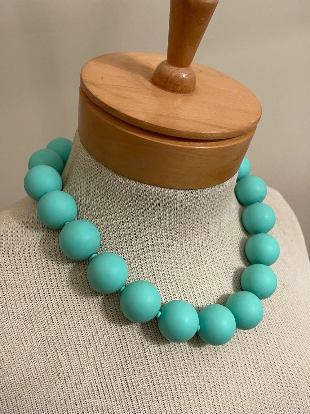 Vintage MONET Round Matte Gum Ball Sized Beaded Necklace - Tiffany Blue ?